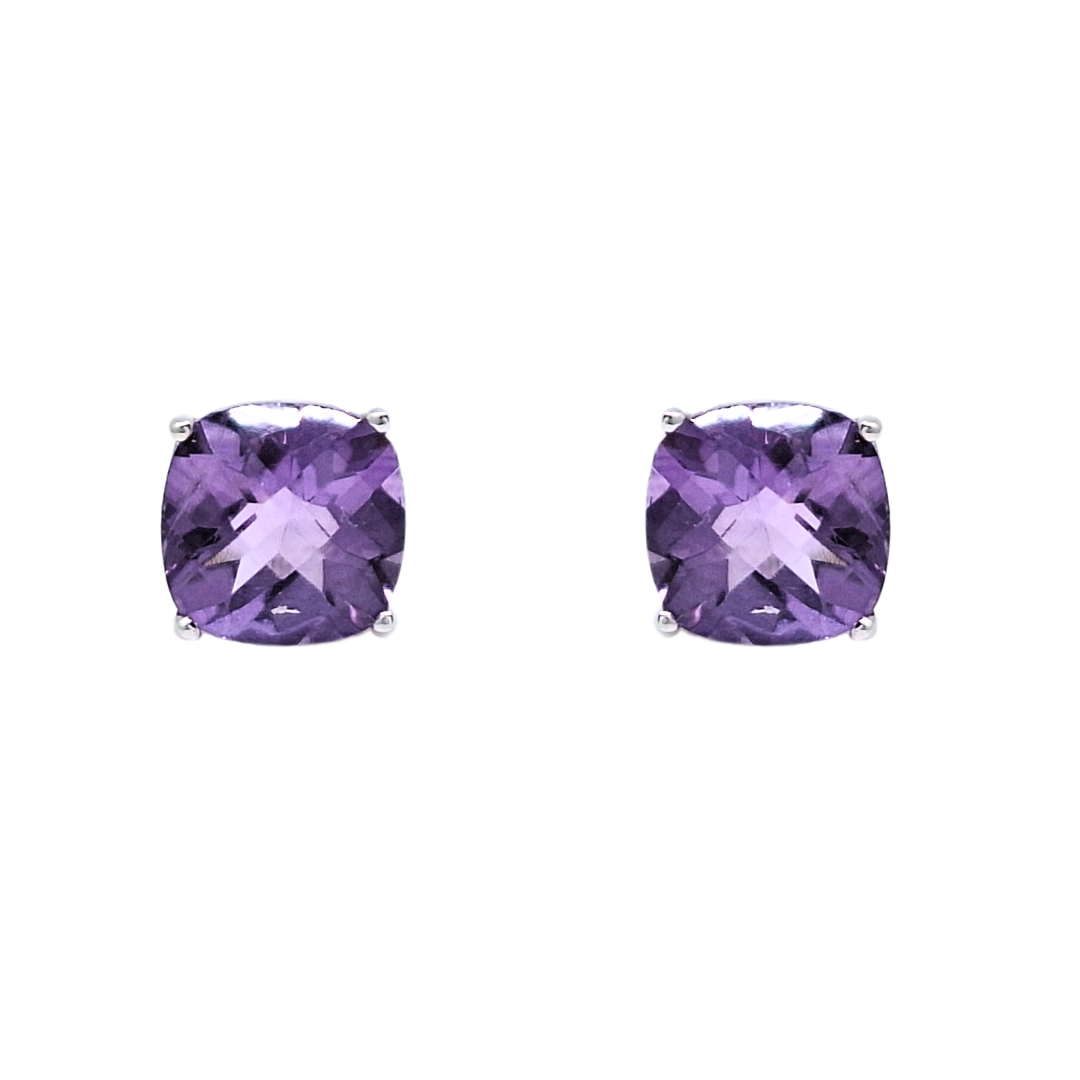 9ct White Gold Amethyst Stud Earrings