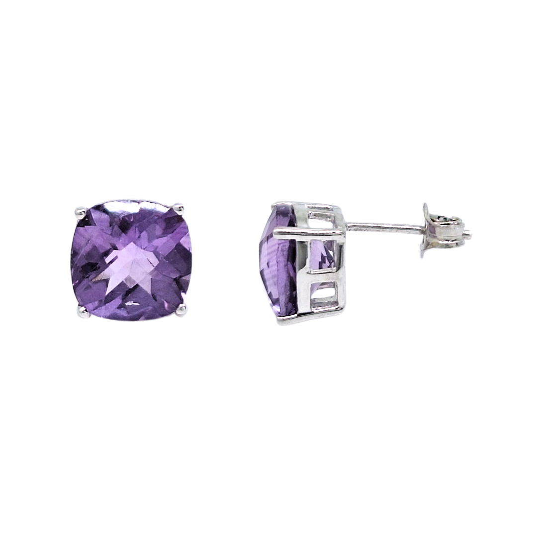 9ct White Gold Amethyst Stud Earrings
