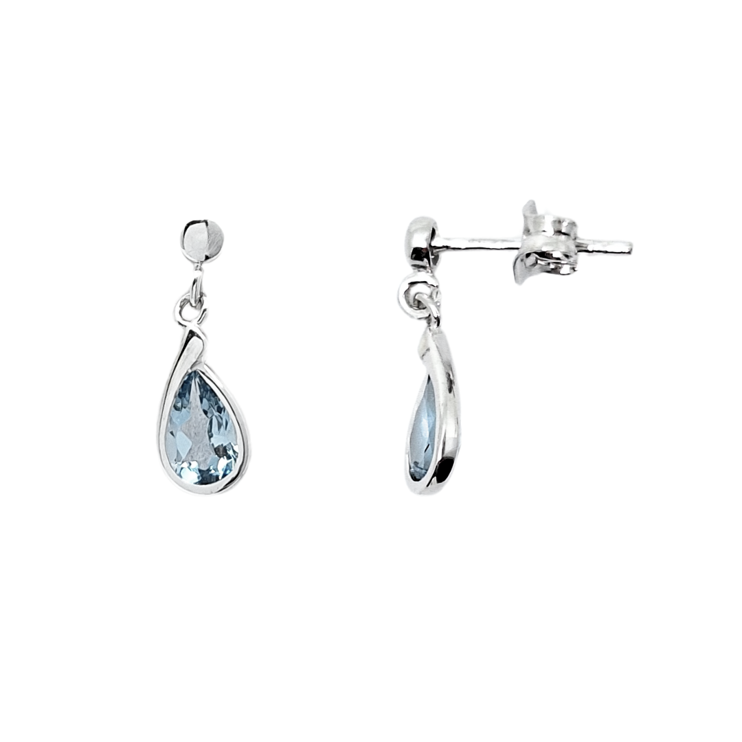 9ct White Gold Aquamarine Drop Earrings