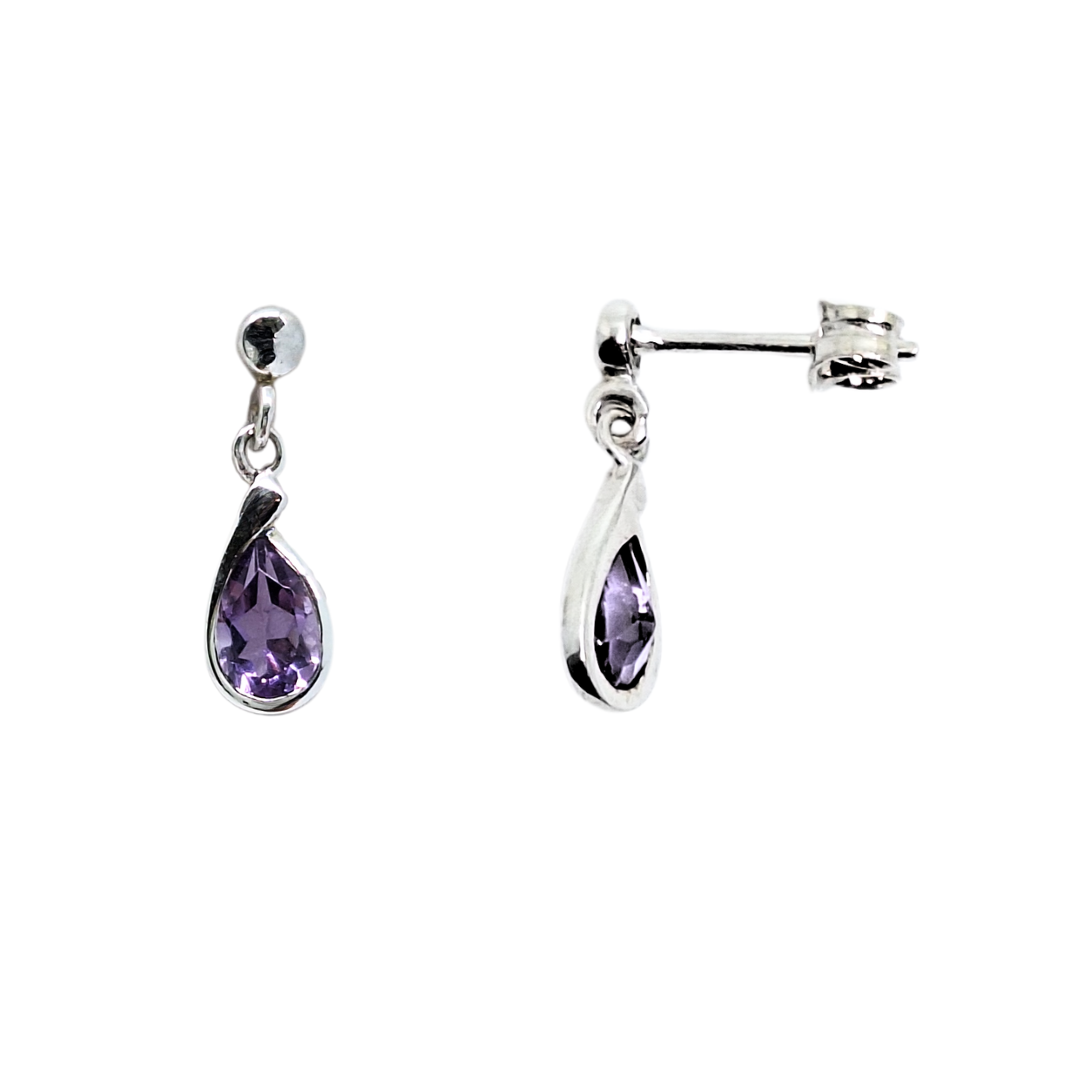 9ct White Gold Amethyst Drop Earrings