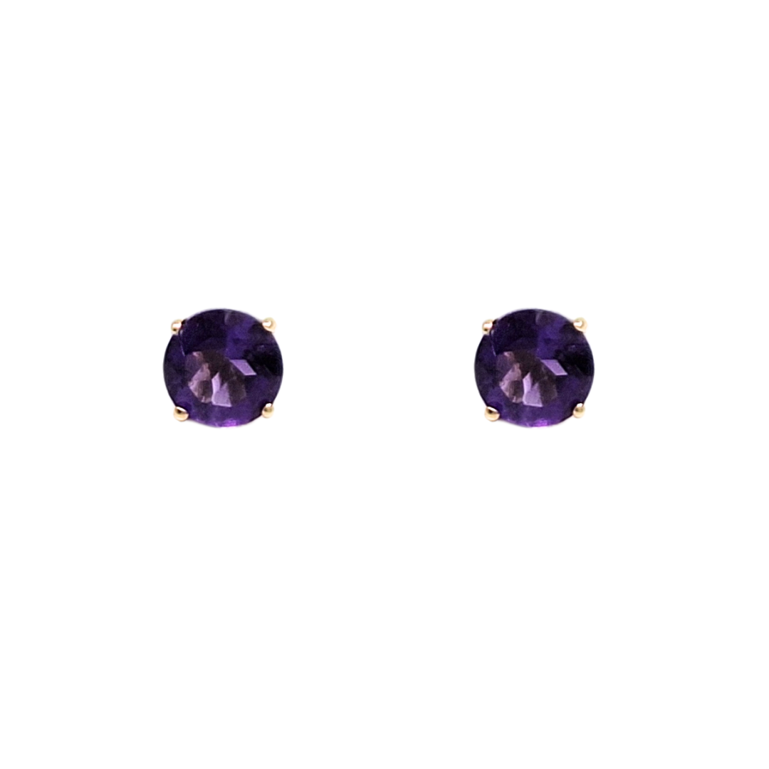 9ct Yellow Gold Amethyst Stud Earrings