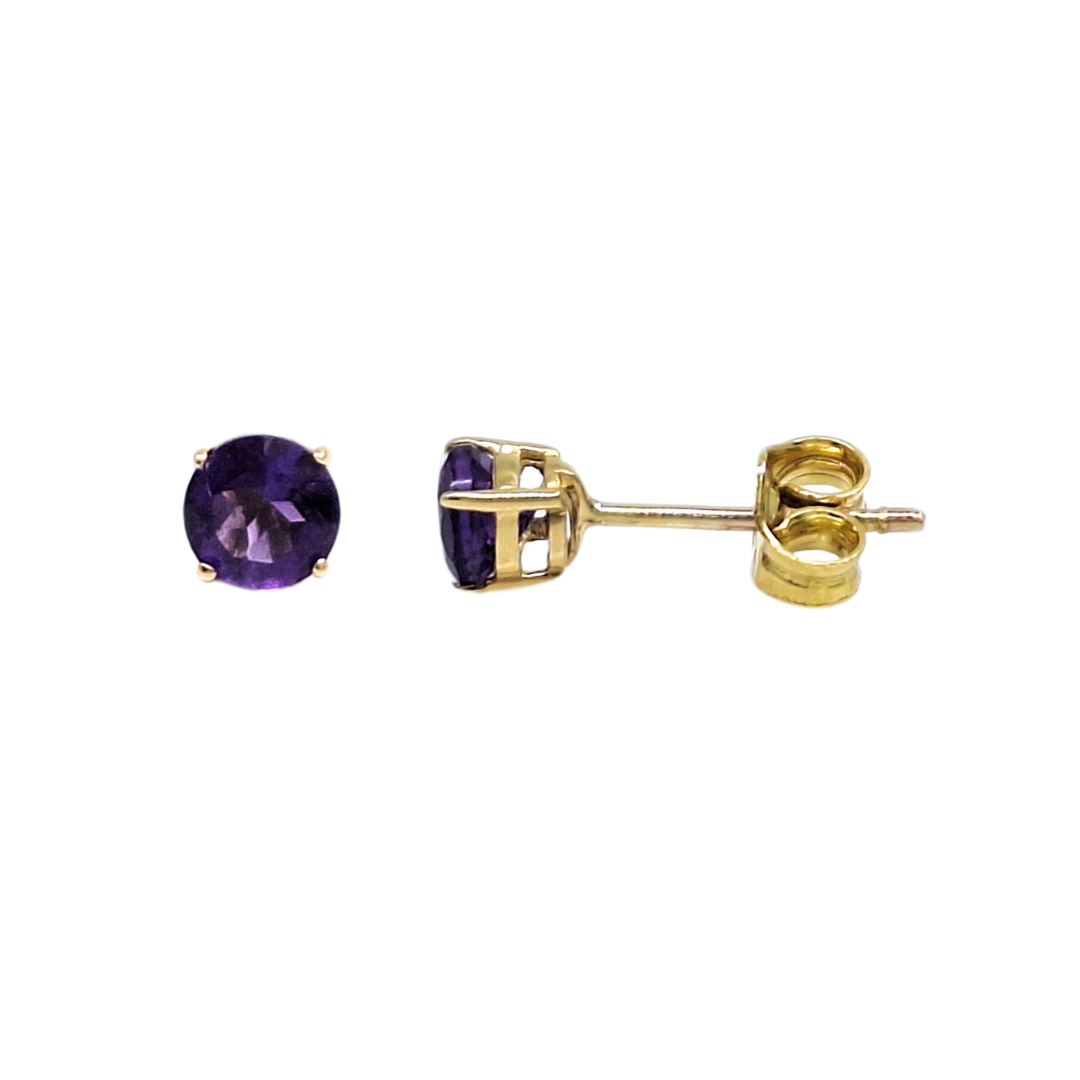 9ct Yellow Gold Amethyst Stud Earrings