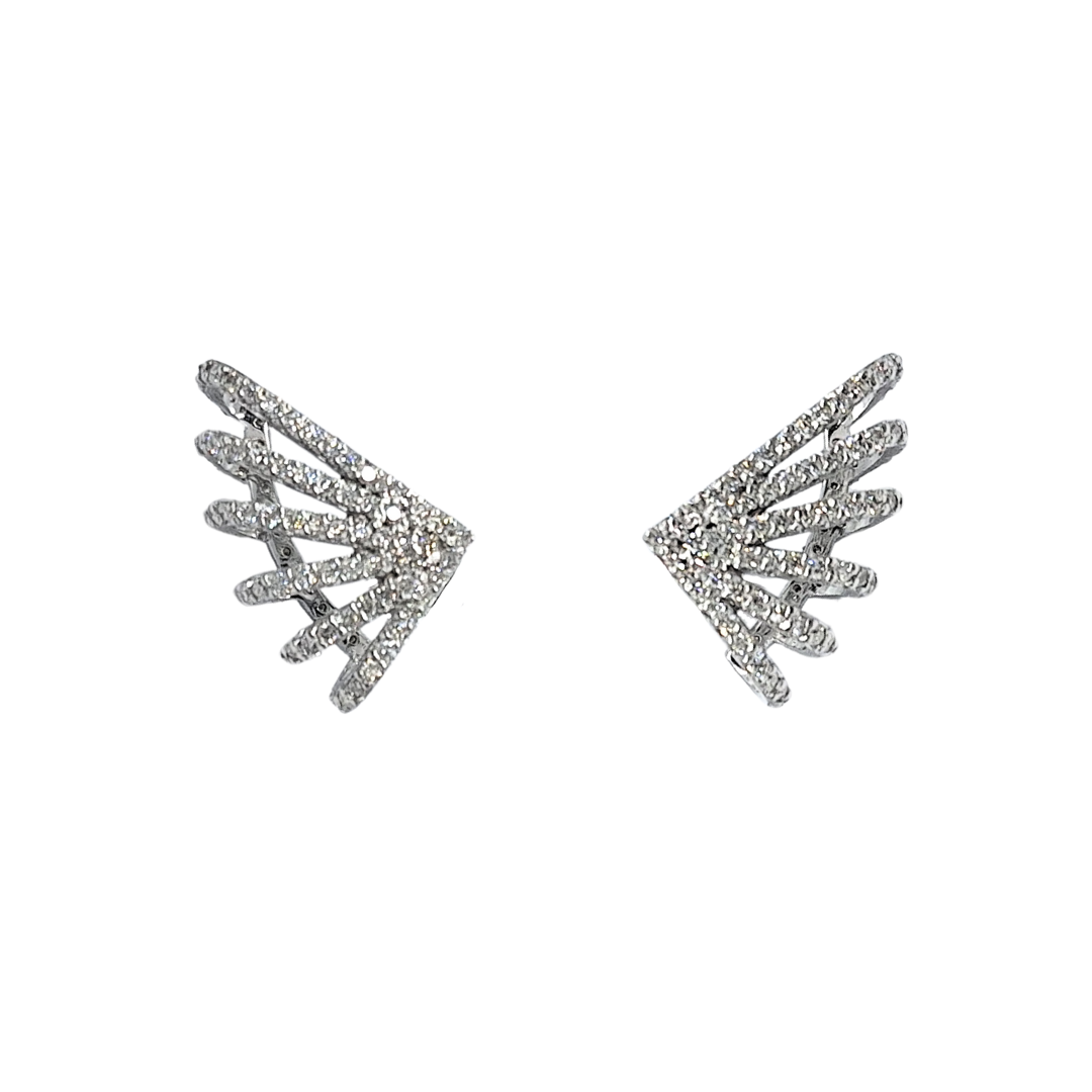 9ct White Gold Fan Design Diamond Stud Earrings