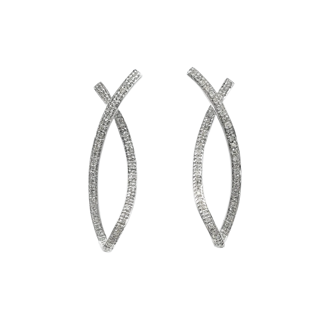 9ct White Gold Diamond Drop Earrings
