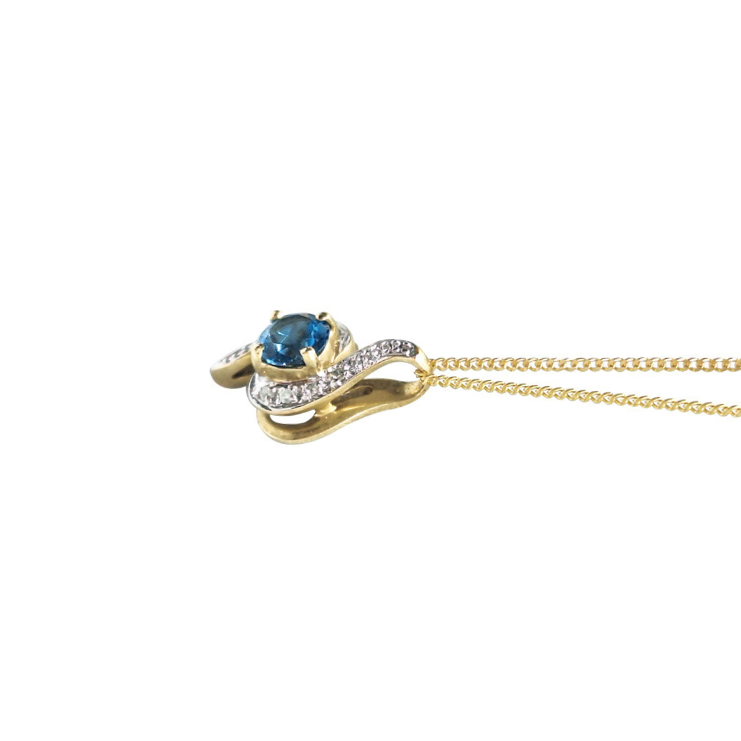 9ct Yellow Gold Blue Topaz & Diamond Pendant
