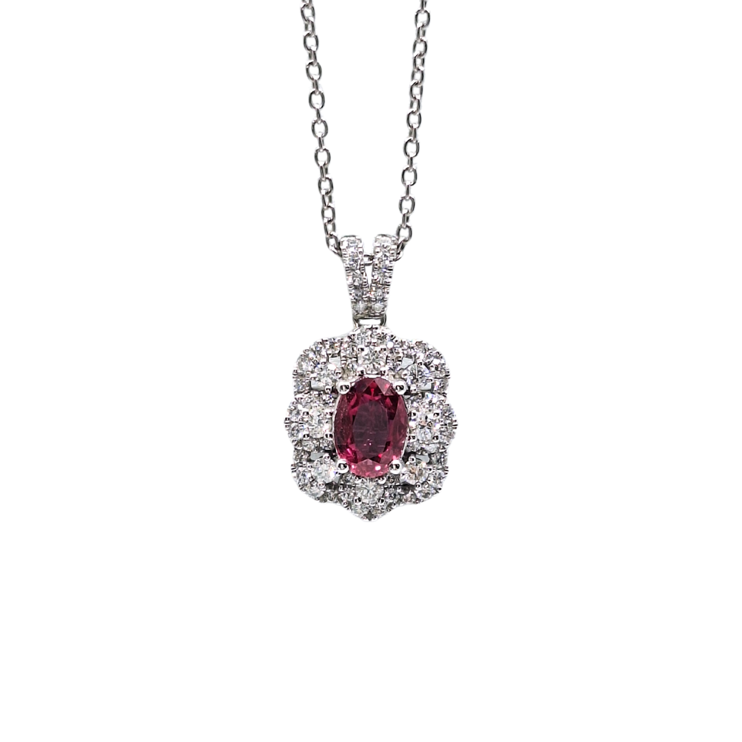 Platinum Levian Ruby & Diamond Cluster Pendant