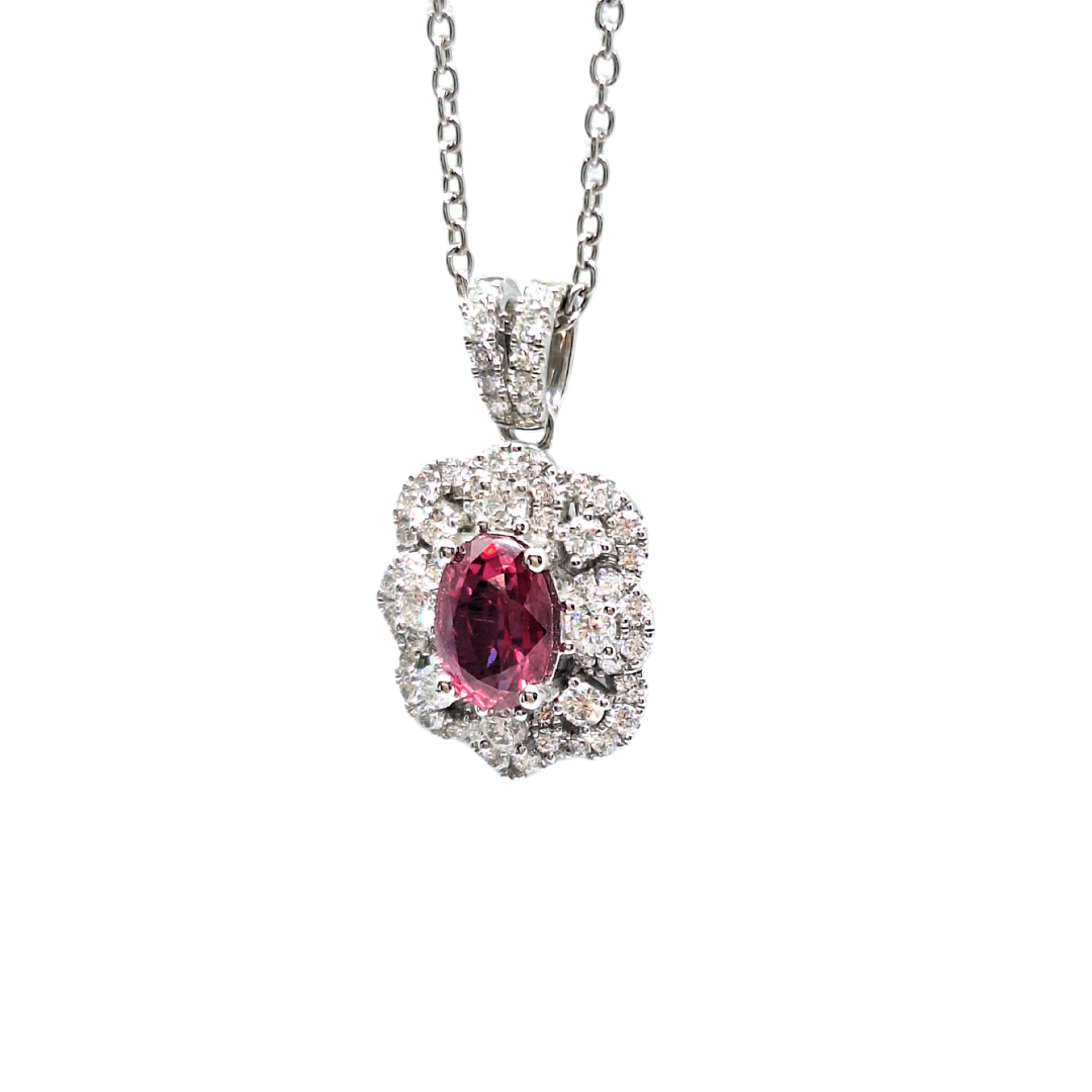 Platinum Levian Ruby & Diamond Cluster Pendant