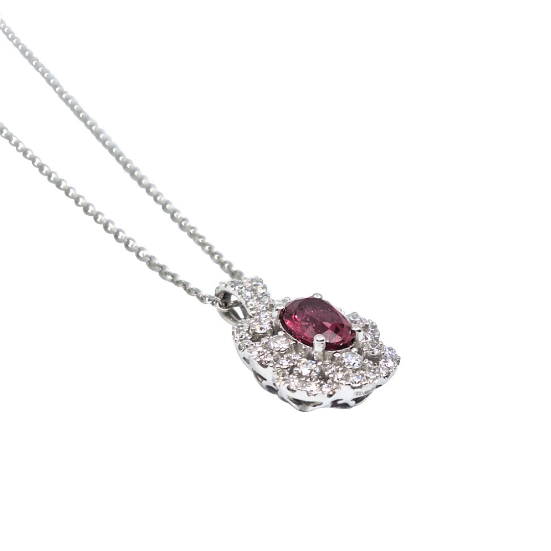 Platinum Levian Ruby & Diamond Cluster Pendant