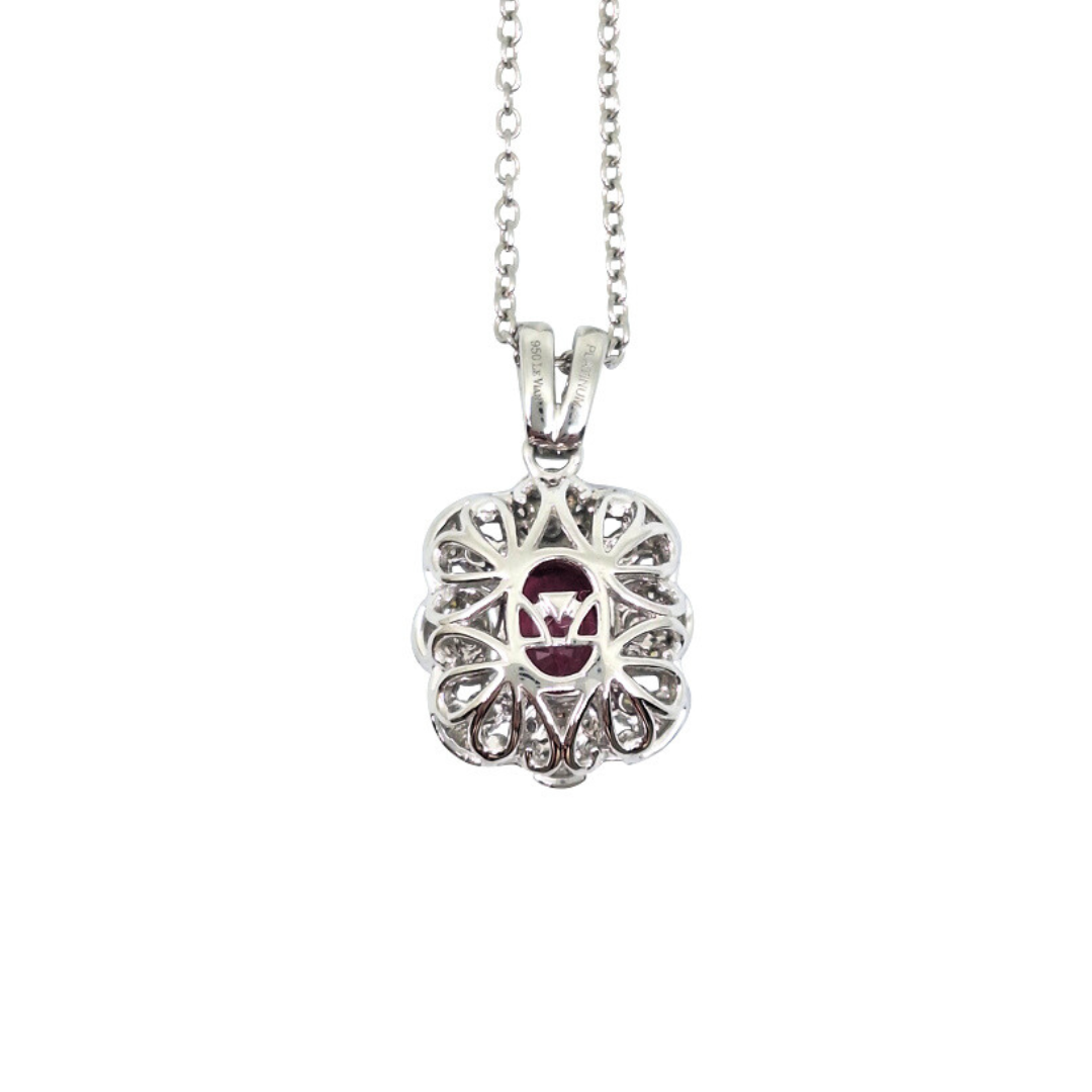 Platinum Levian Ruby & Diamond Cluster Pendant