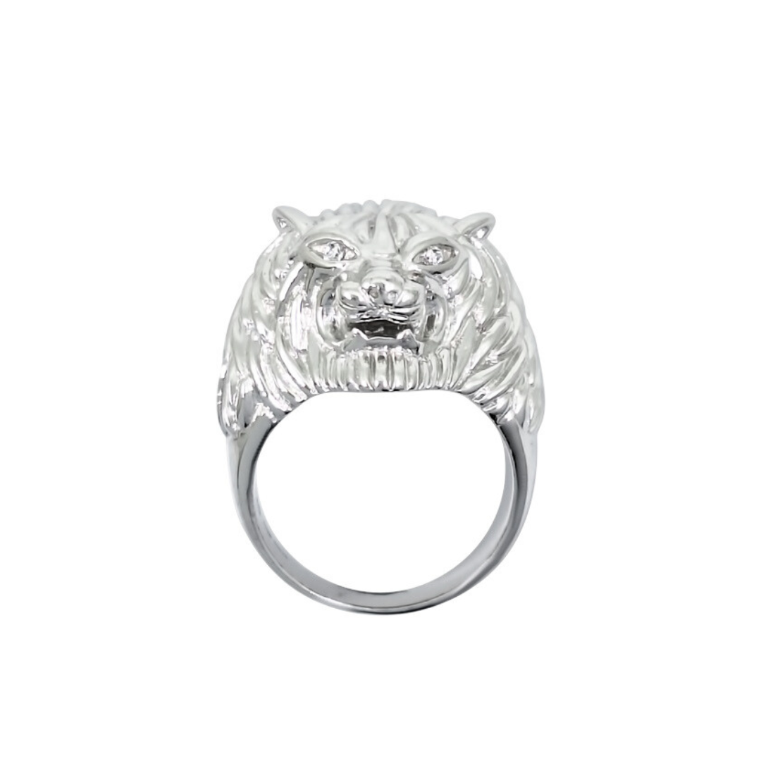Silver Lion Head Ring