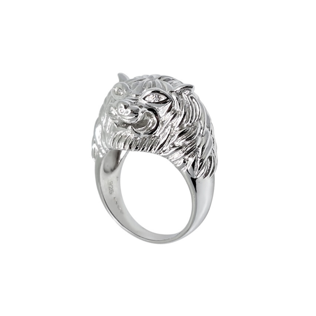 Silver Lion Head Ring