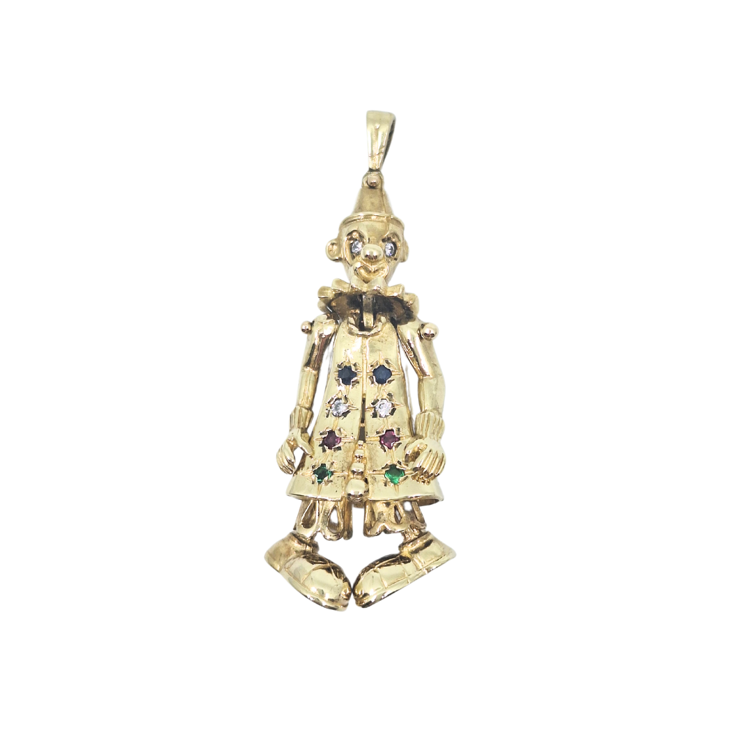 9ct Gold & CZ Clown Pendant