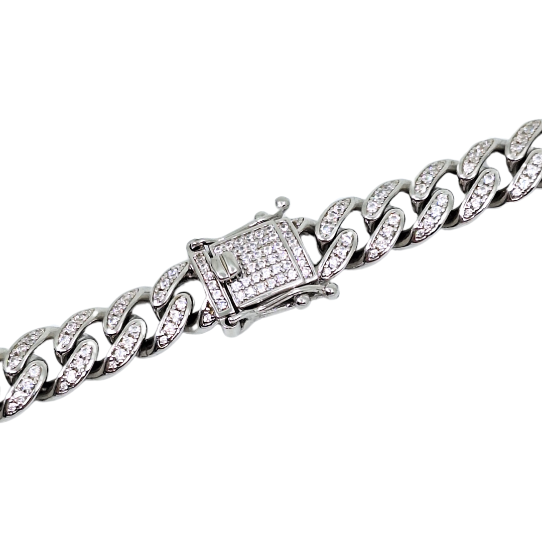 Silver & CZ Cuban Curb Chain 26 Inches