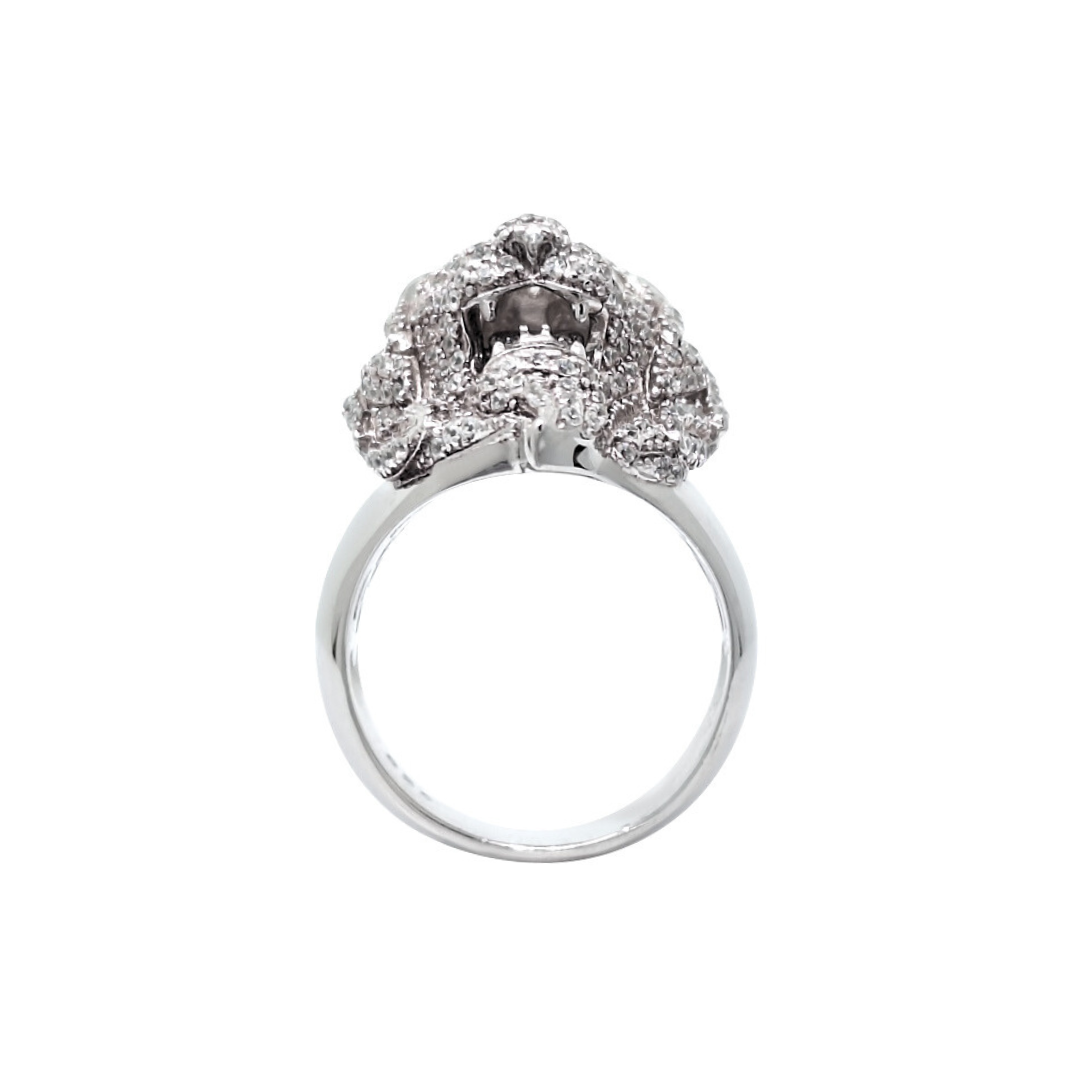 Silver Lion Heads CZ Ring