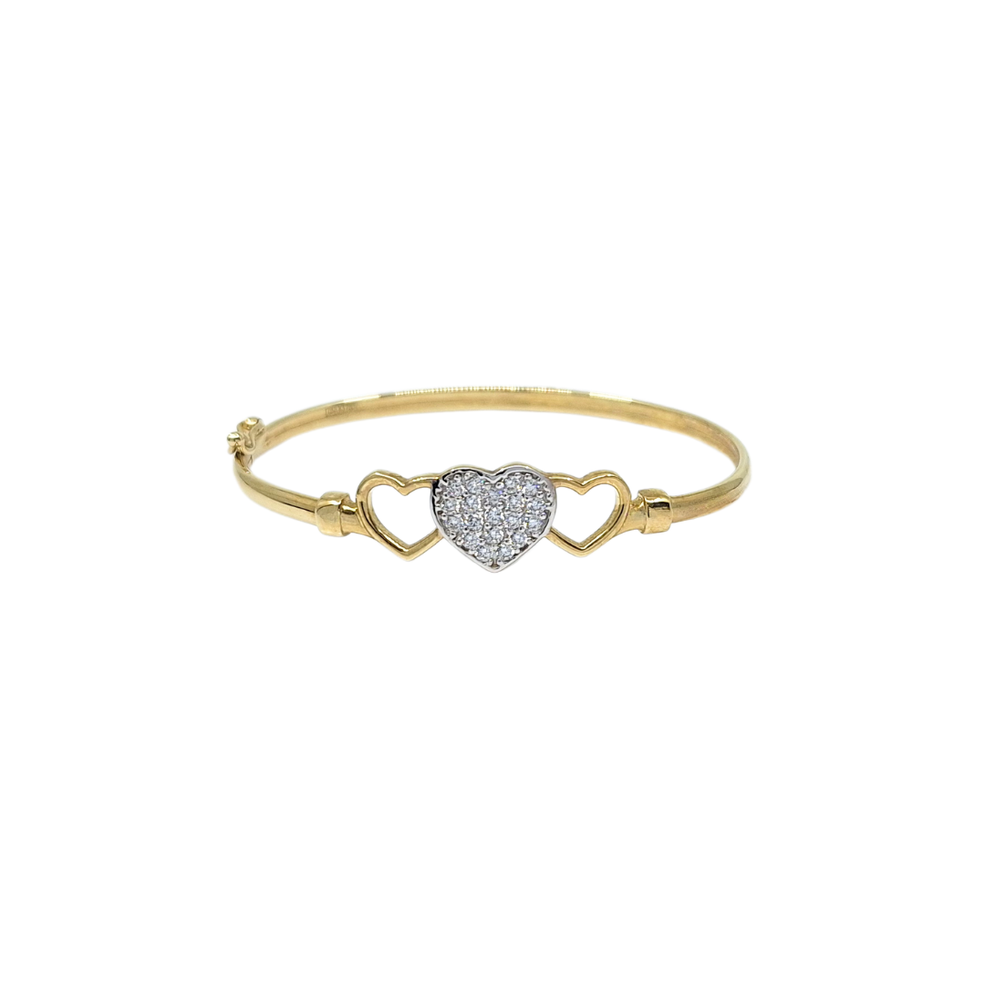 9ct Yellow Gold Baby Heart CZ Bangle