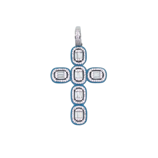 Silver CZ & Enamel Cross Pendant