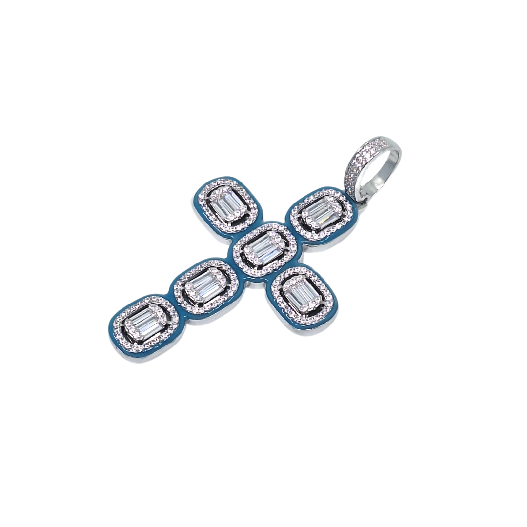 Silver CZ & Enamel Cross Pendant