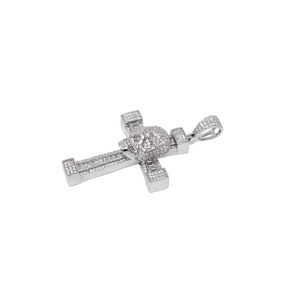 Silver Skull CZ Cross Pendant