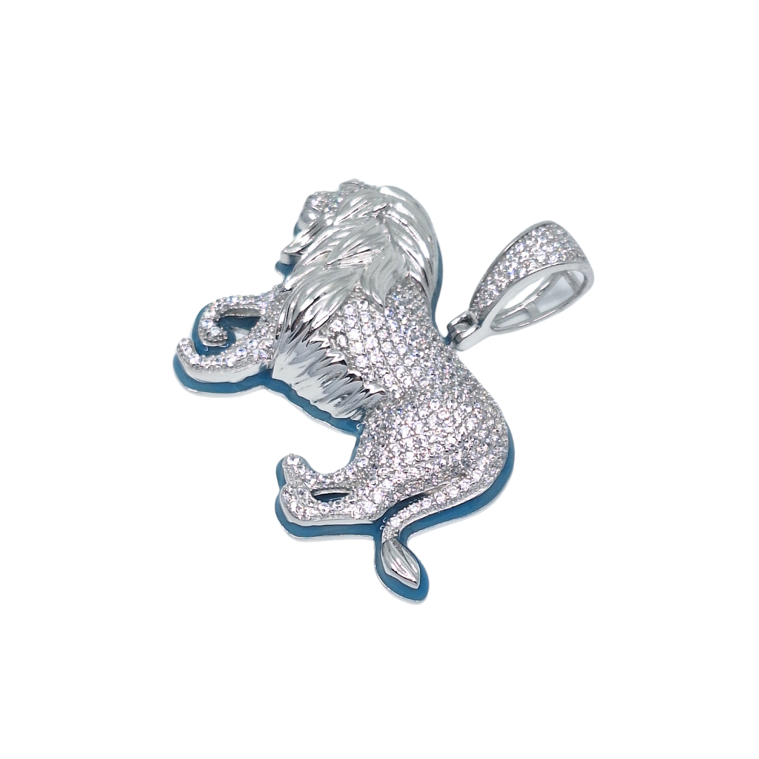 Silver CZ & Enamel Lion Pendant