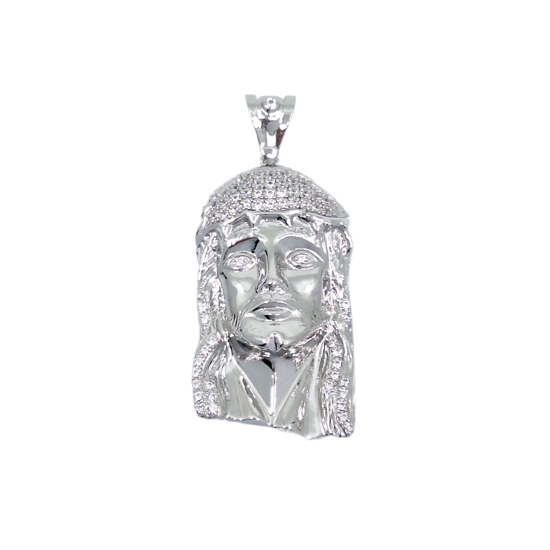 Silver & CZ Jesus Pendant