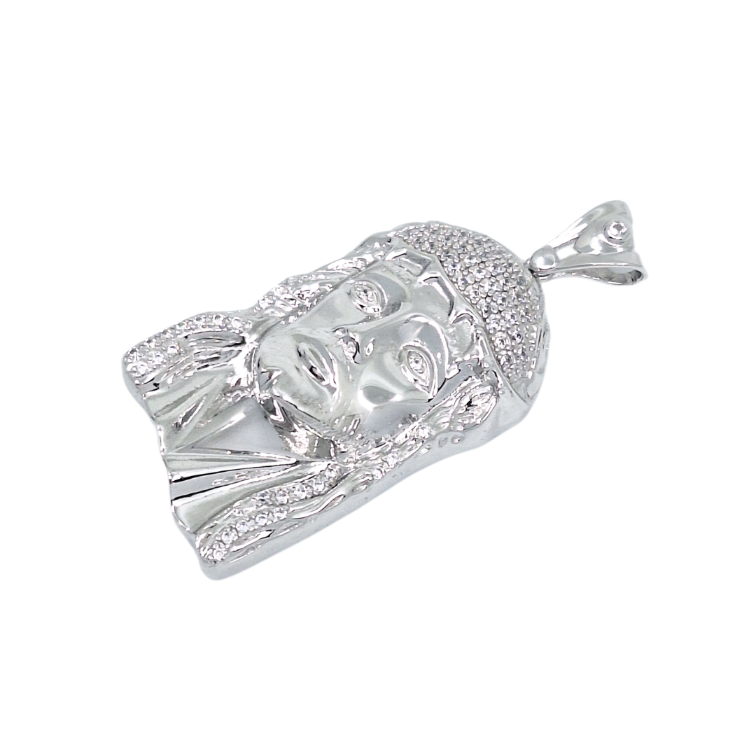Silver & CZ Jesus Pendant
