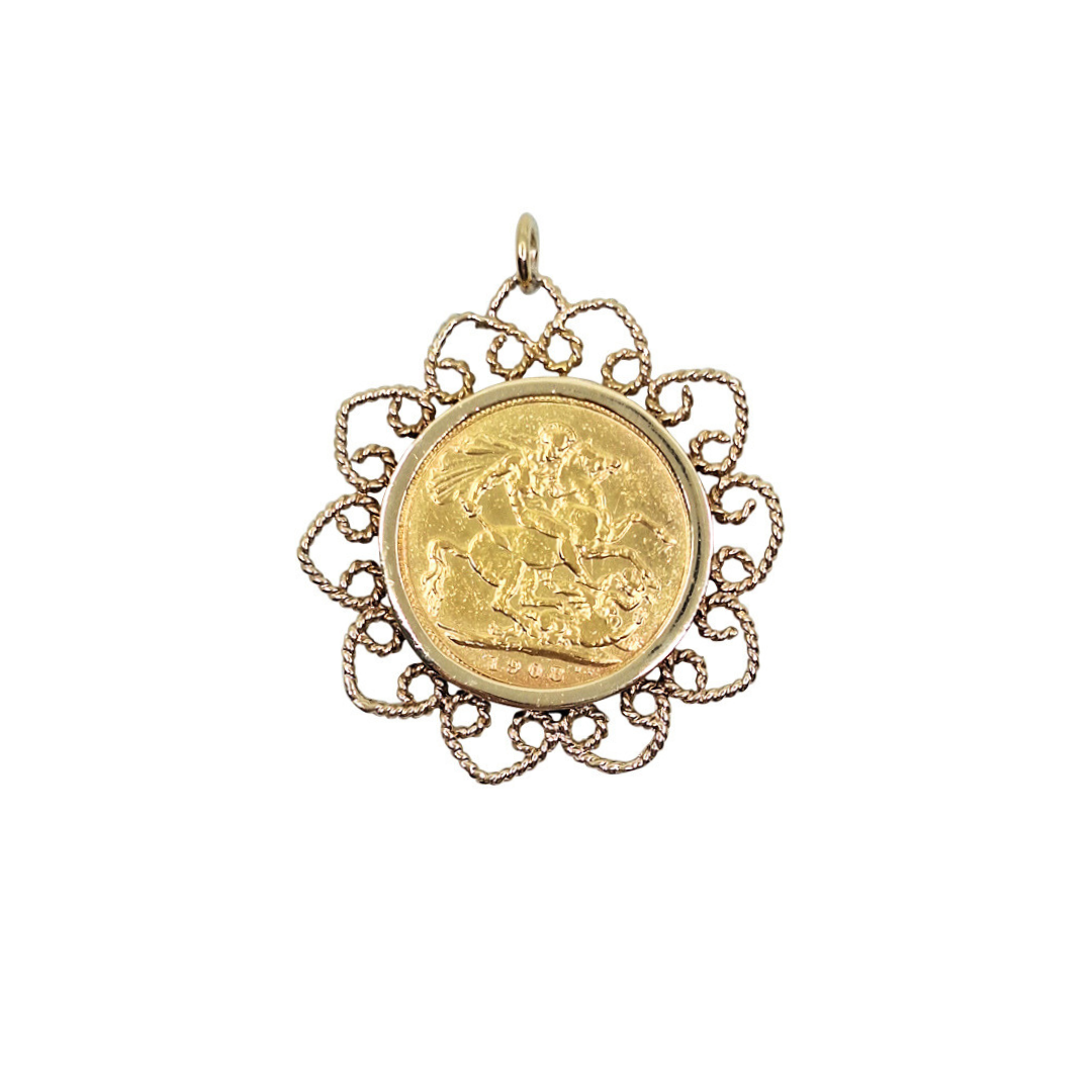 Full Sovereign & 9ct Gold Pendant 1908