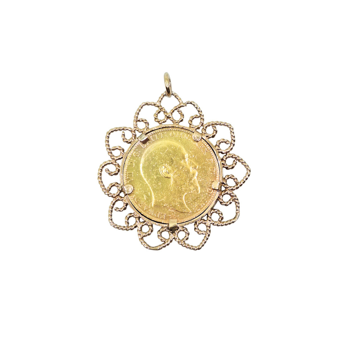 Full Sovereign & 9ct Gold Pendant 1908