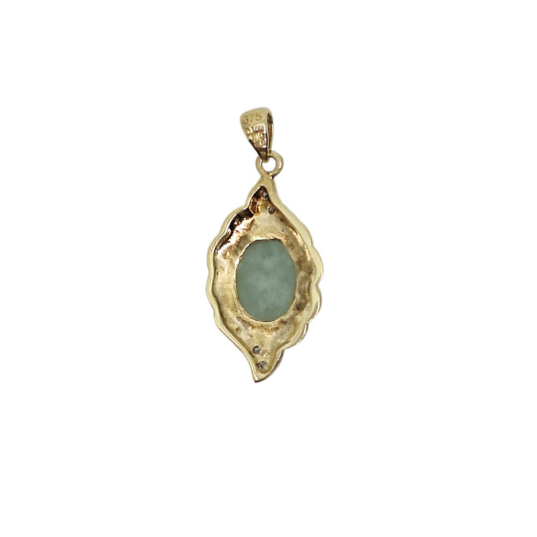 9ct Yellow Gold Green Jade & Diamond Pendant