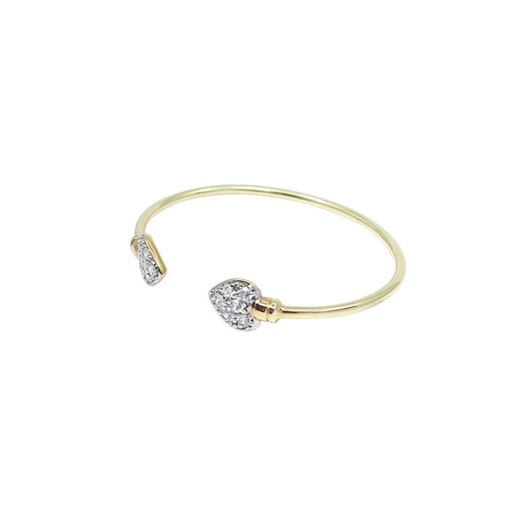 9ct Yellow Gold Baby CZ Heart Torque Bangle