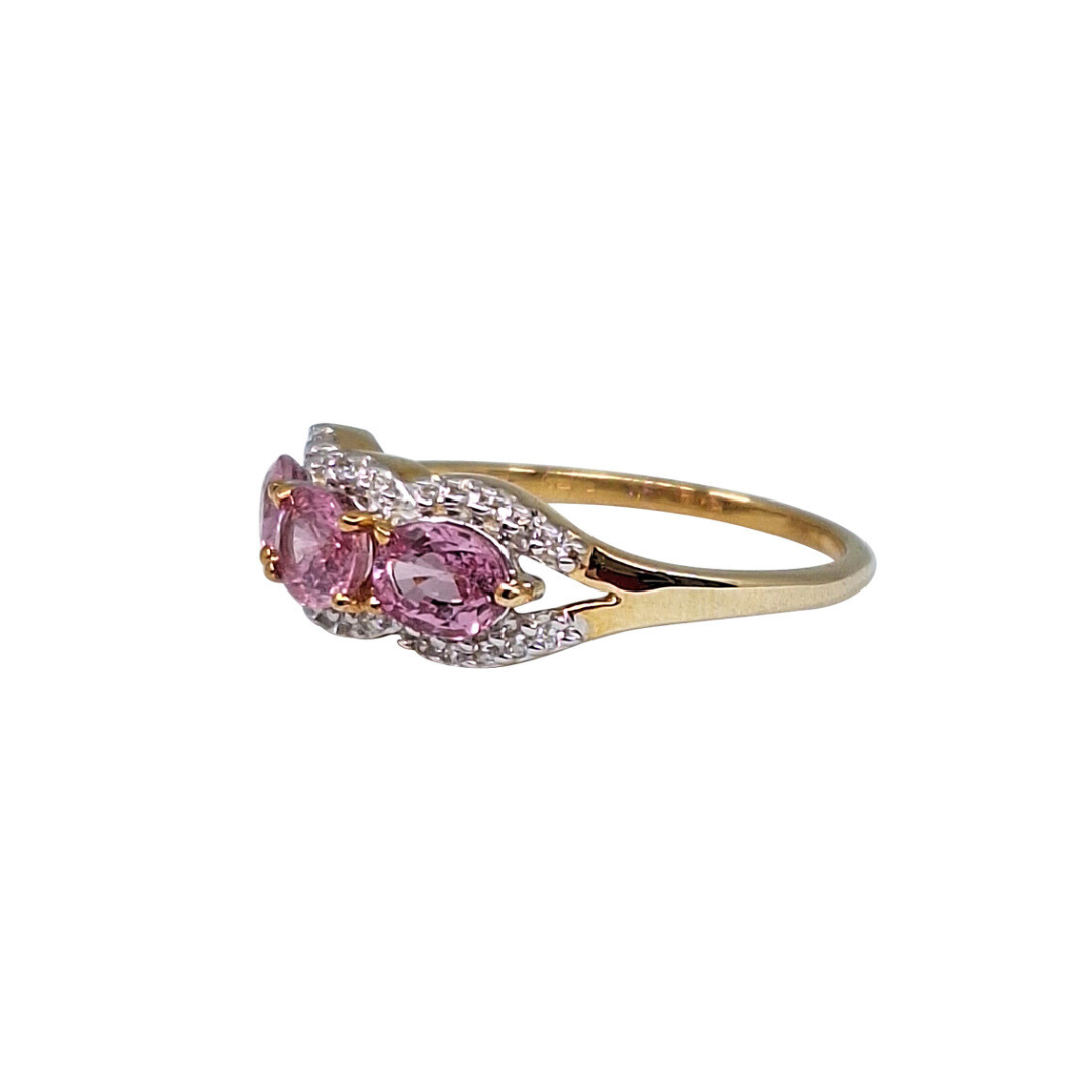 9ct Yellow Gold Pink Sapphire & Zircon Ring