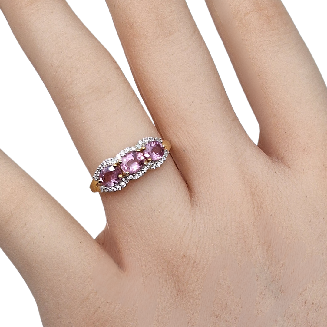 9ct Yellow Gold Pink Sapphire & Zircon Ring