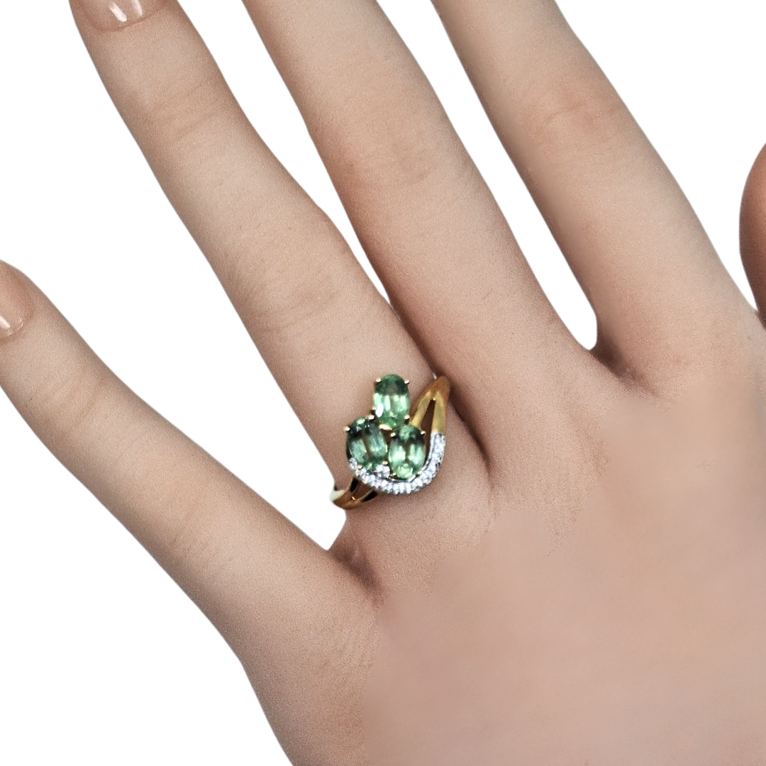 9ct Yellow Gold Kyanite & White Zircon Ring