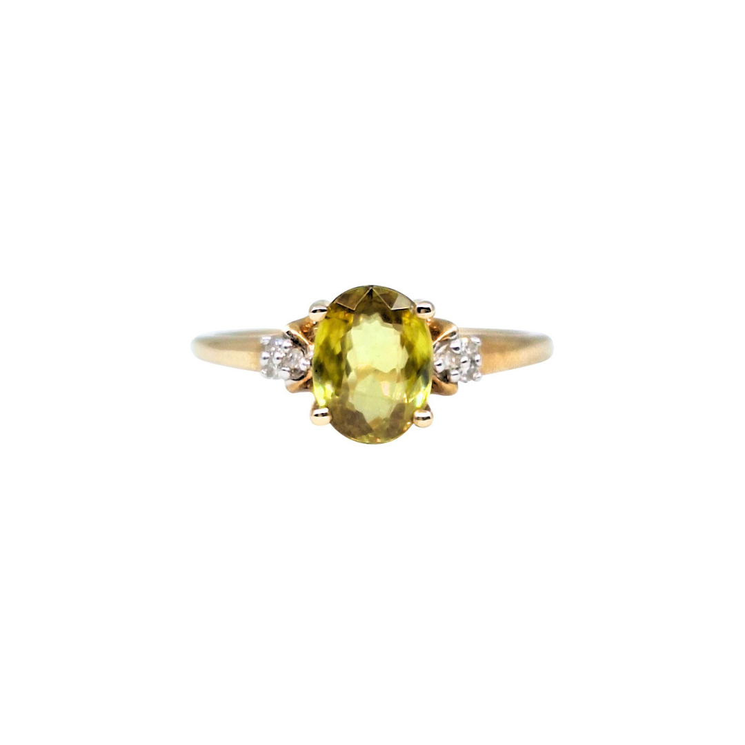 9ct Yellow Gold Three Stone Sphene & Diamond Ring