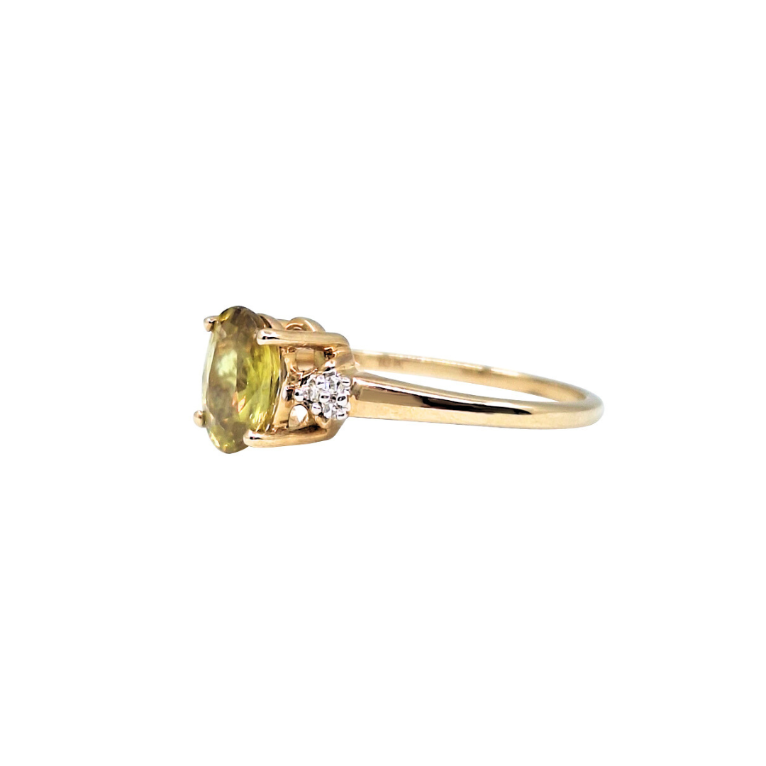 9ct Yellow Gold Three Stone Sphene & Diamond Ring