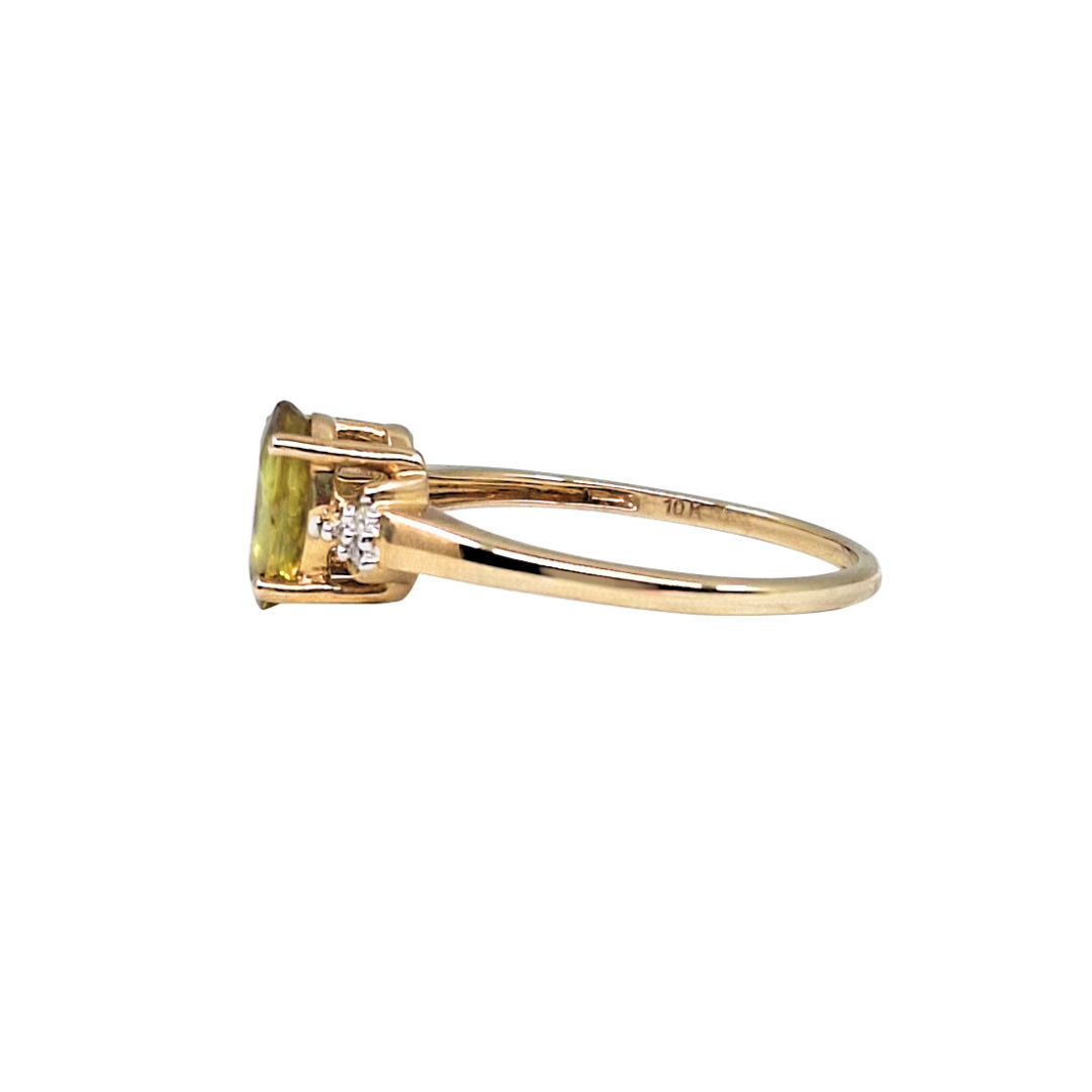 9ct Yellow Gold Three Stone Sphene & Diamond Ring