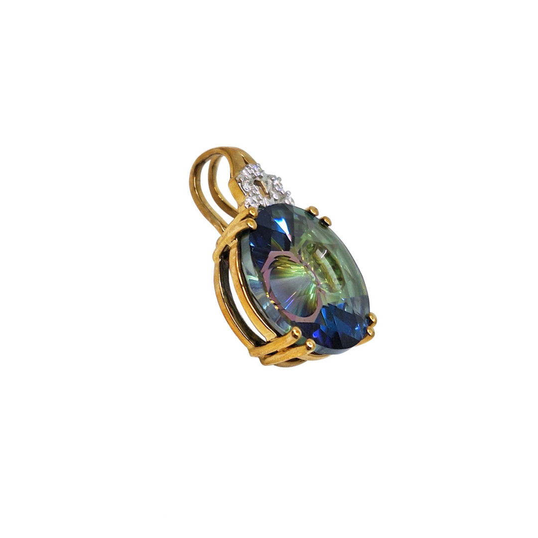 9ct Yellow Gold Mystic Topaz & Diamond pendant