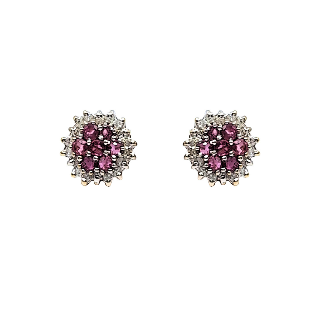 9ct Yellow Gold Pink Sapphire & Diamond Earrings