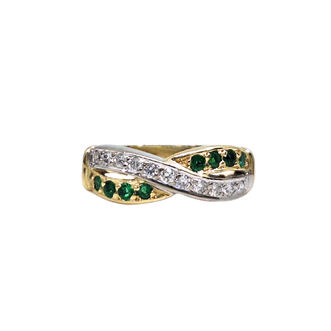 18ct Gold Emerald & Diamond Crossover Ring