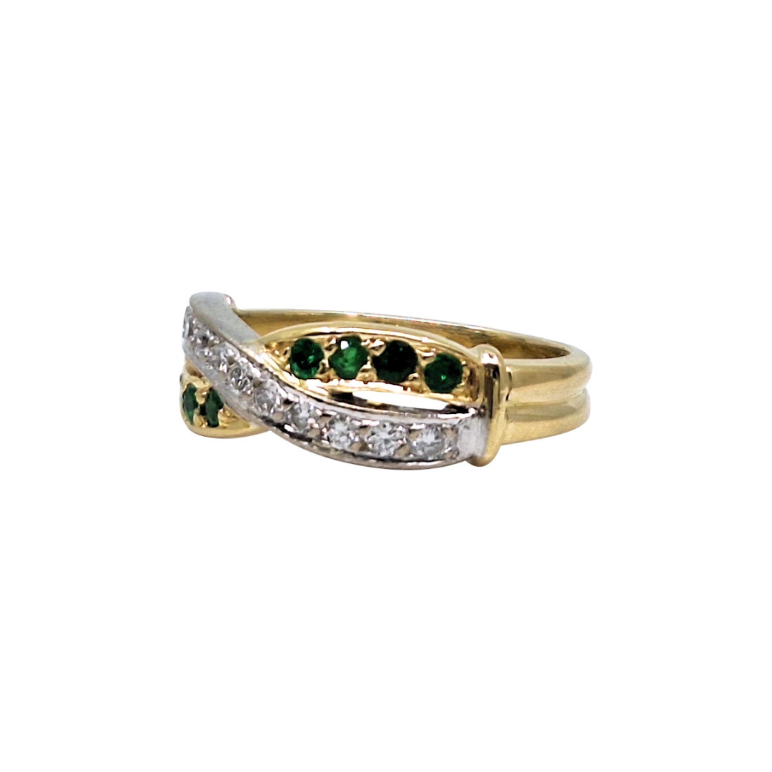 18ct Gold Emerald & Diamond Crossover Ring