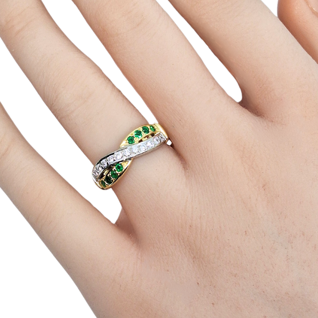 18ct Gold Emerald & Diamond Crossover Ring