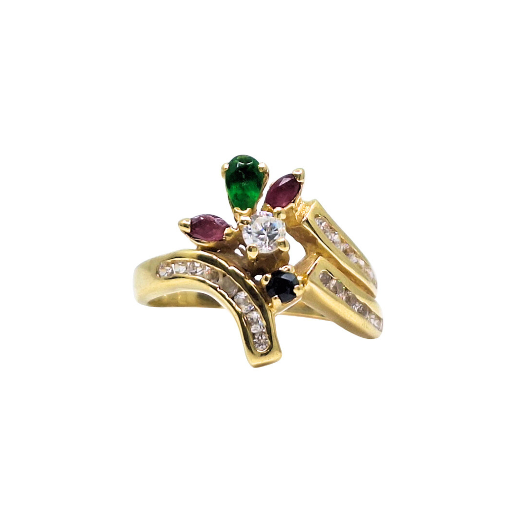 18ct Yellow Gold Multi-Gem & Diamond Dress Ring