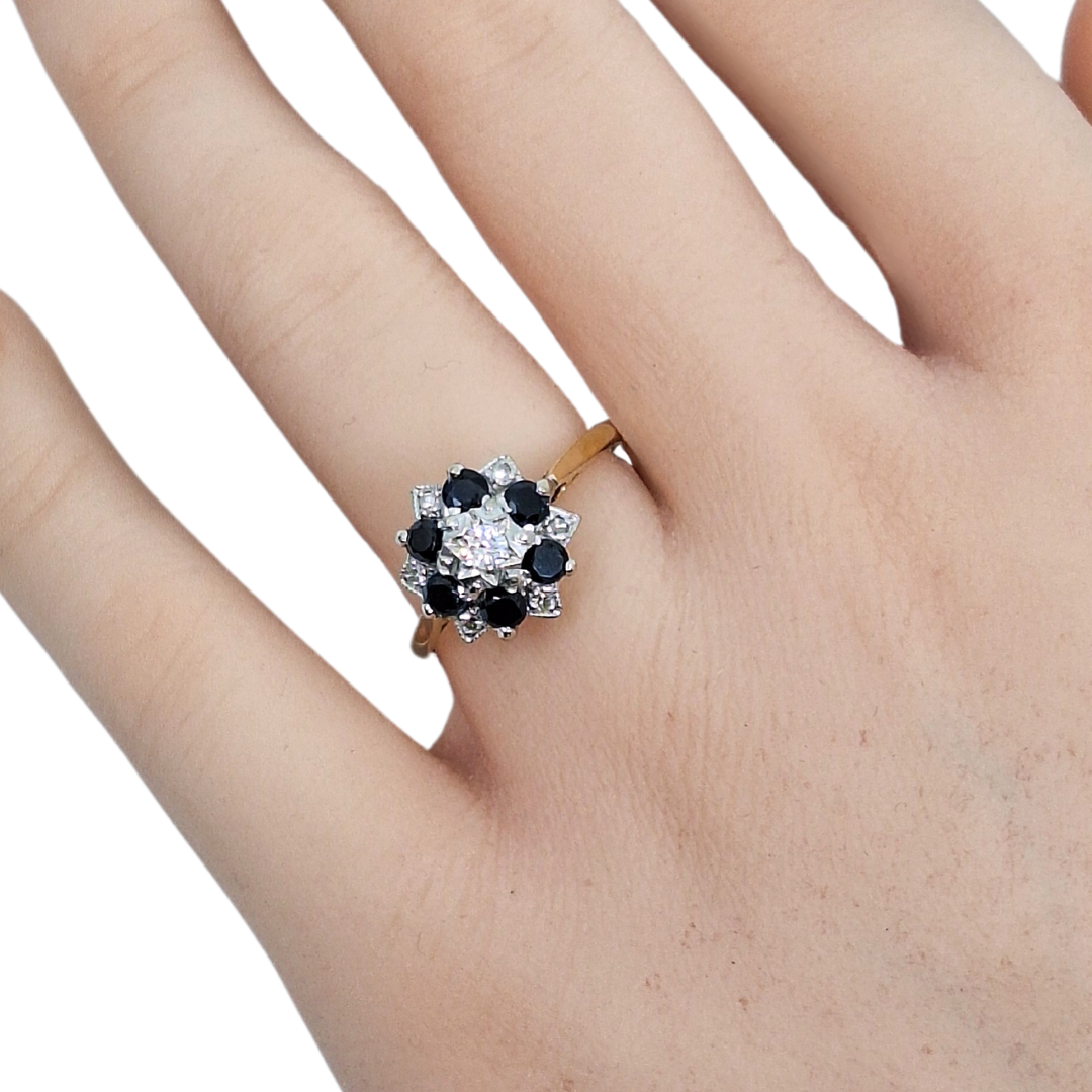 18ct Gold Sapphire & Diamond Cluster Ring