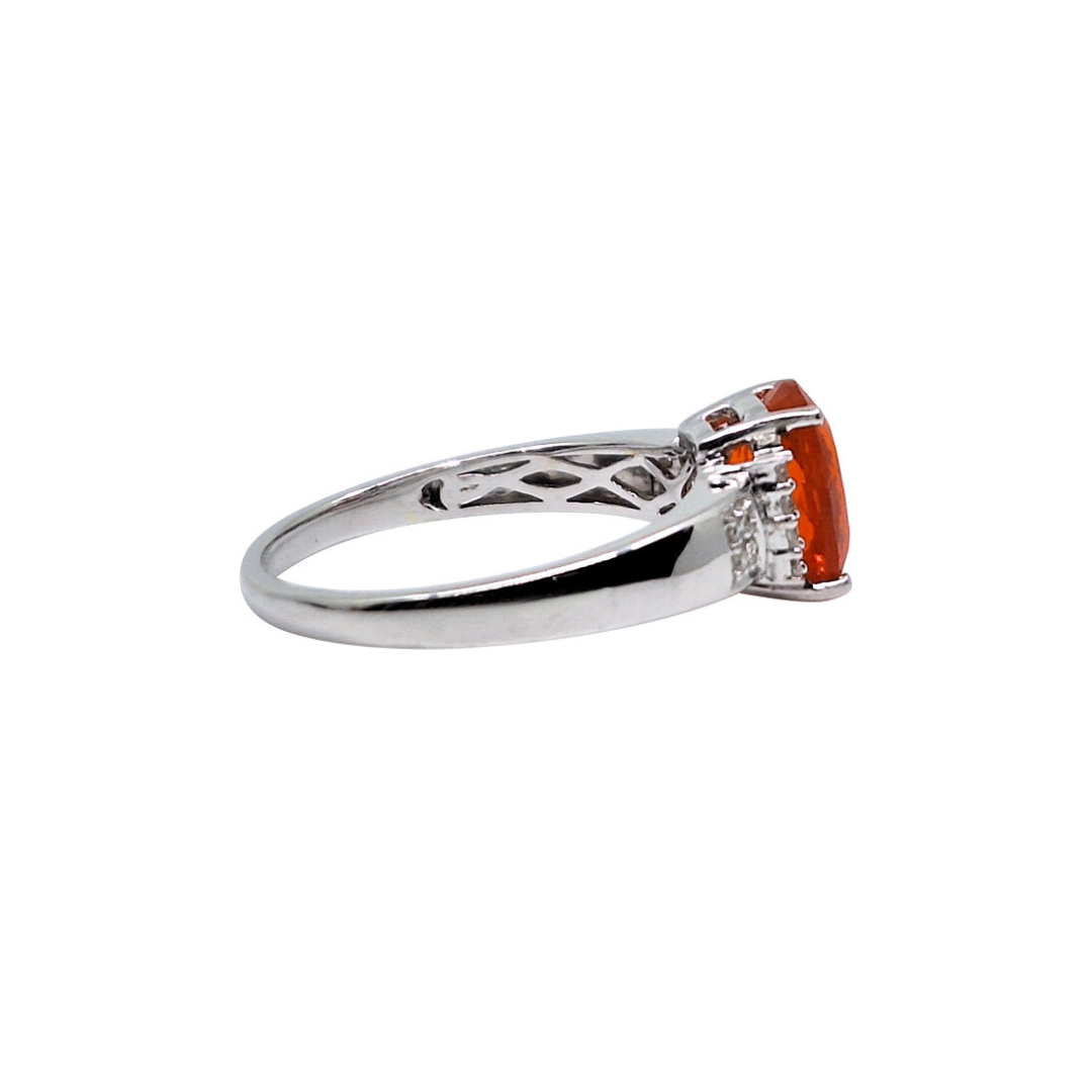 18ct White Gold Fire Opal & Diamond Ring
