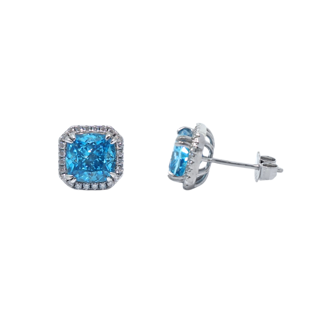 Silver Blue & White Cubic Zirconia Stud Earrings