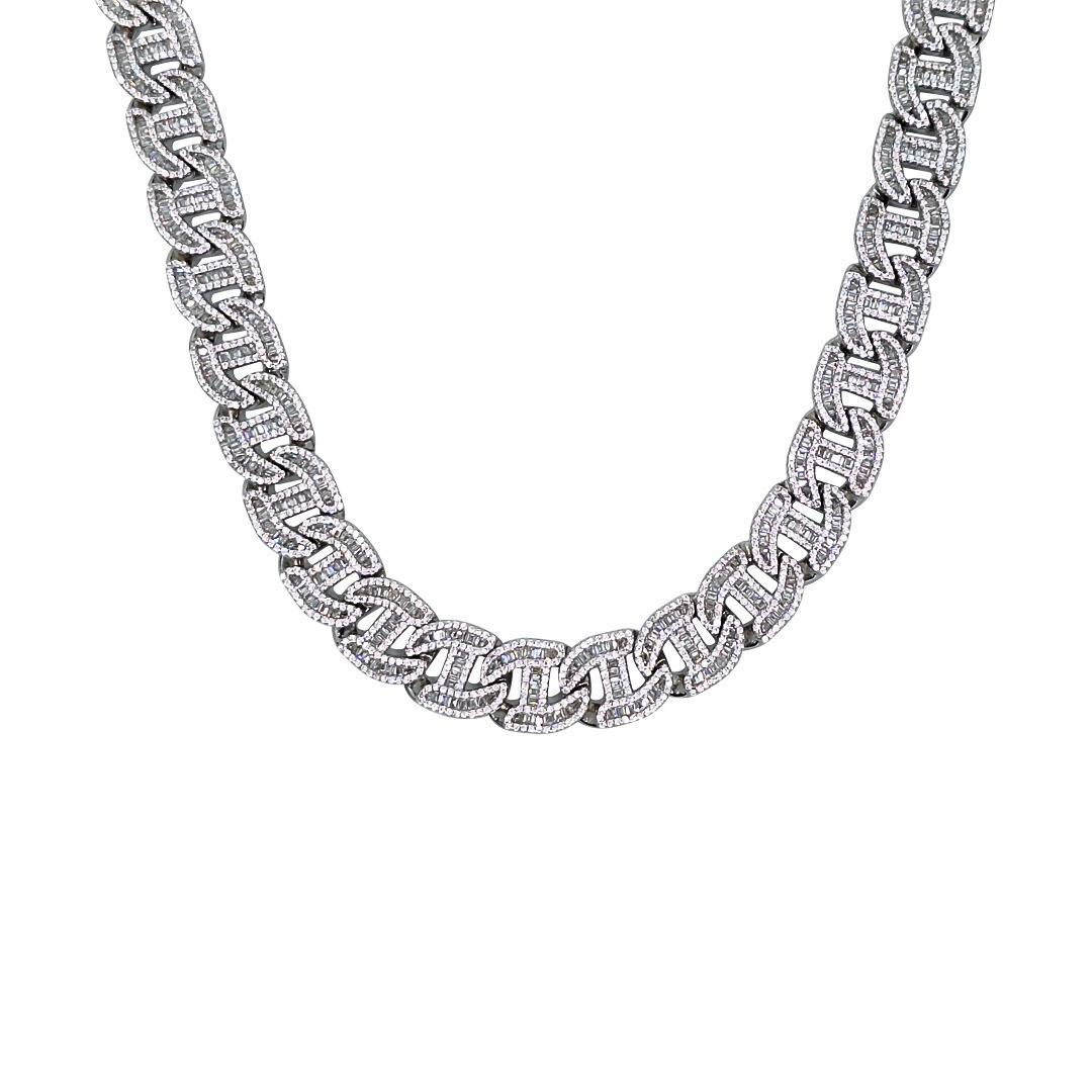 Silver & CZ Marine Link Chain 20 Inches