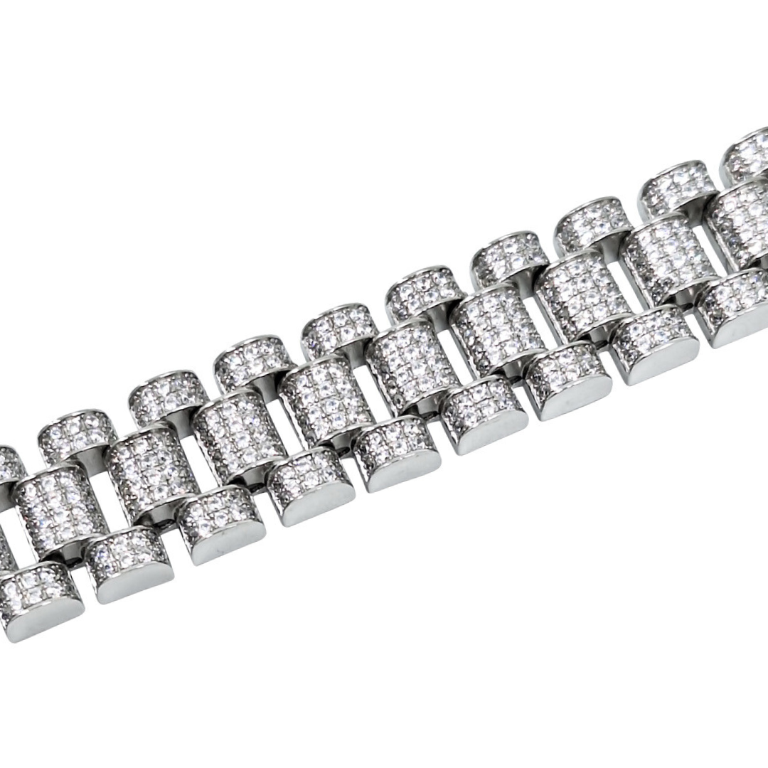 Silver Rolex CZ Bracelet 7.5 Inches