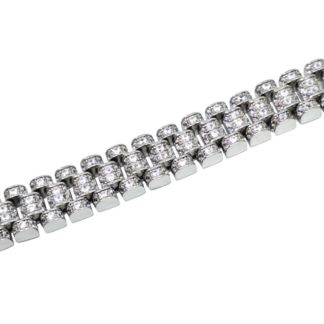 Silver CZ Rolex Style Bracelet 8.5 Inches