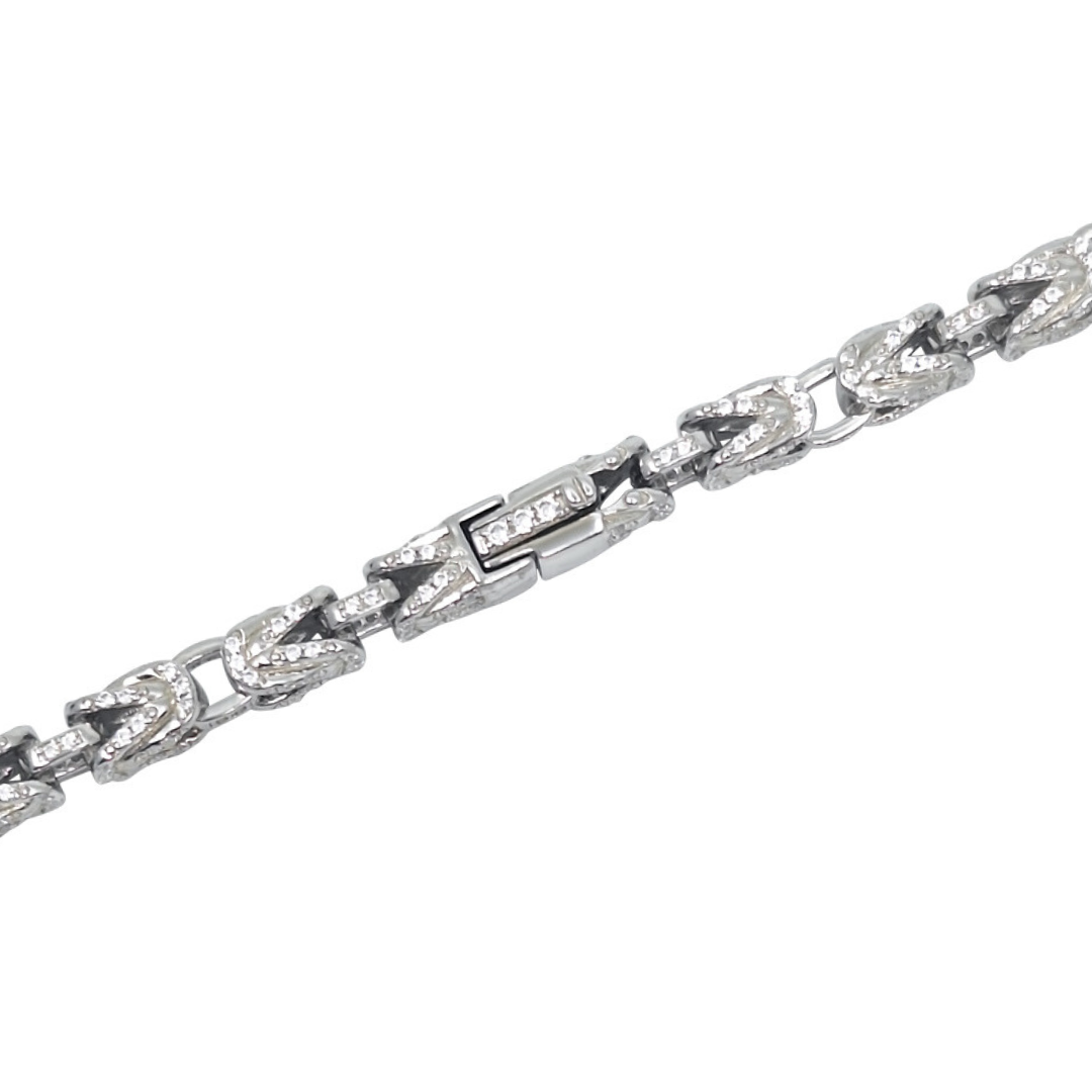 Silver & CZ Byzantine Chain 24 Inches
