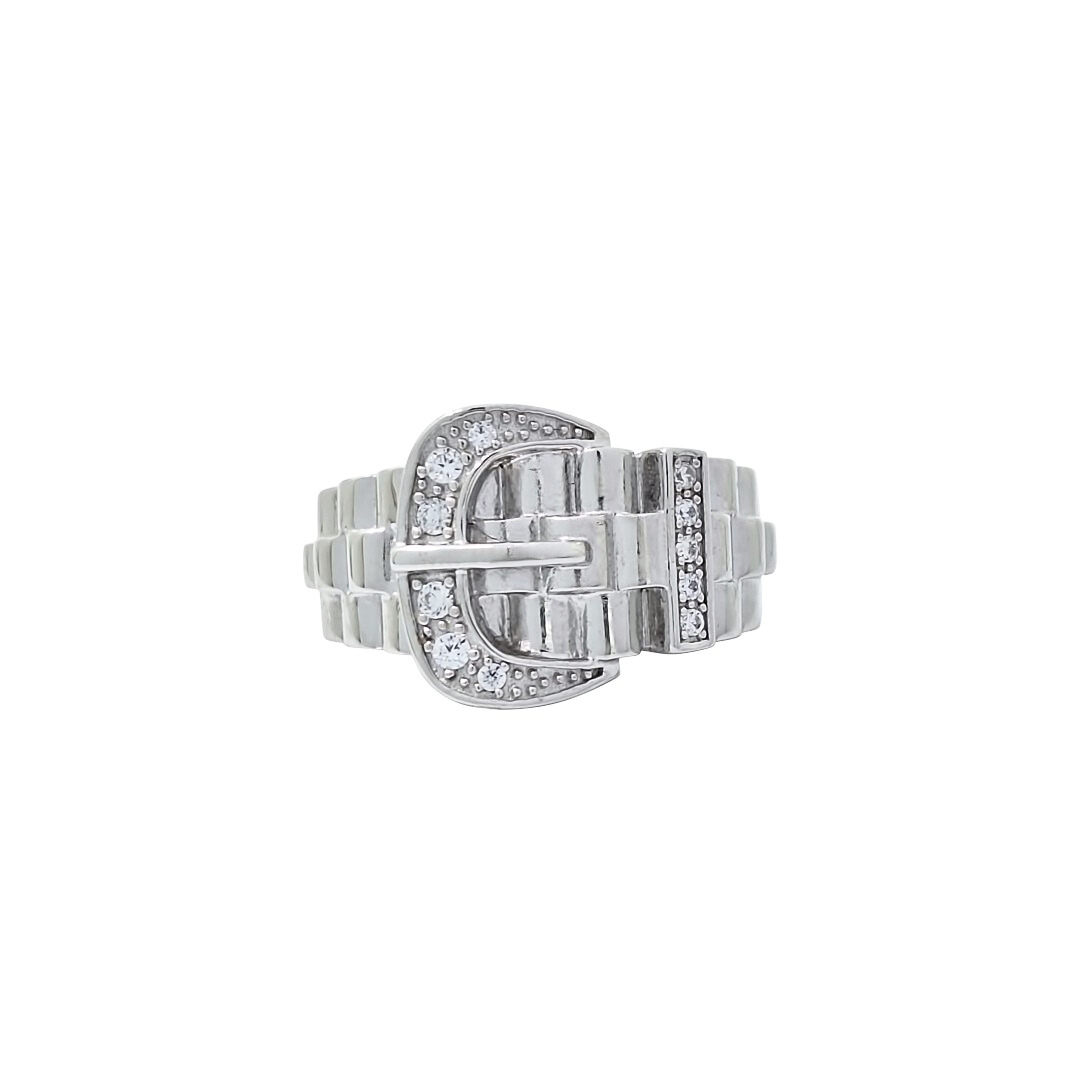 Silver CZ Buckle Ring