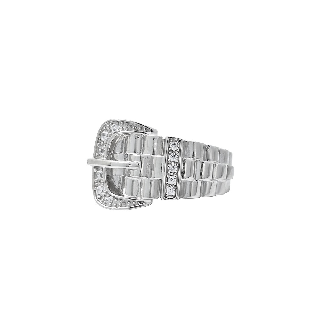 Silver CZ Buckle Ring